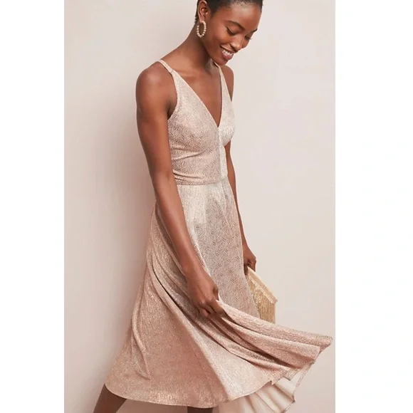 Anthropologie Dress The Population Rose Gold Loreley Delilah Midi Dress Medium - Picture 3 of 16